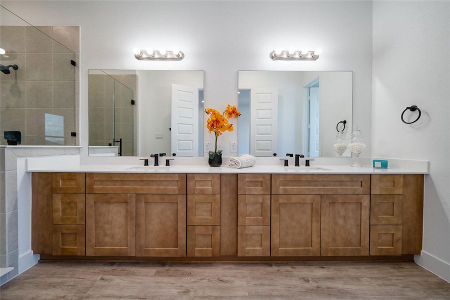 Spacious double sink vanity.