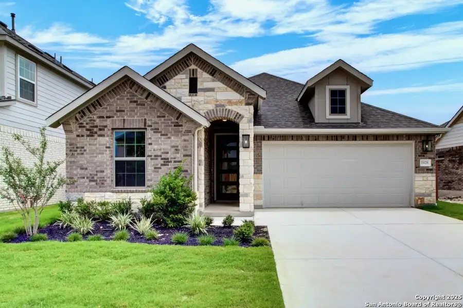 Front exterior of a new home in Prairie Green, Converse, TX, highlighting curb appeal (Image 1). Front exterior of a new home in Prairie Green, Converse, TX, highlighting curb appeal (Image 1).