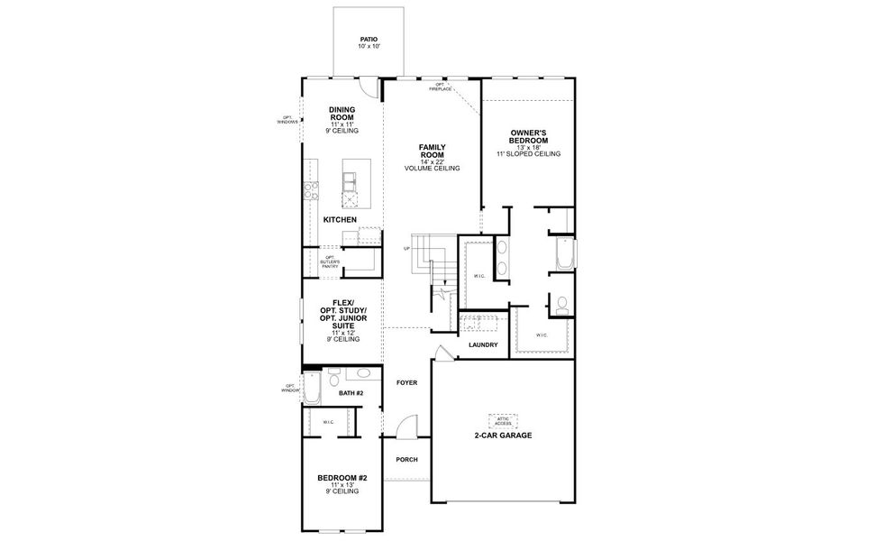 2D floor plan layout of this home in Lily Creek at Sutton Fields, Aubrey, TX (Image 3).