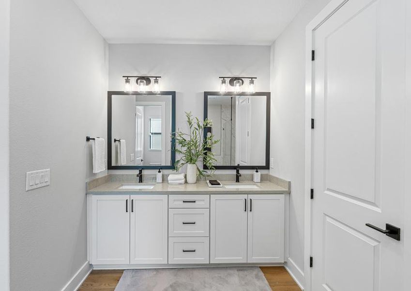 Dual-sink vanity in the master bath.