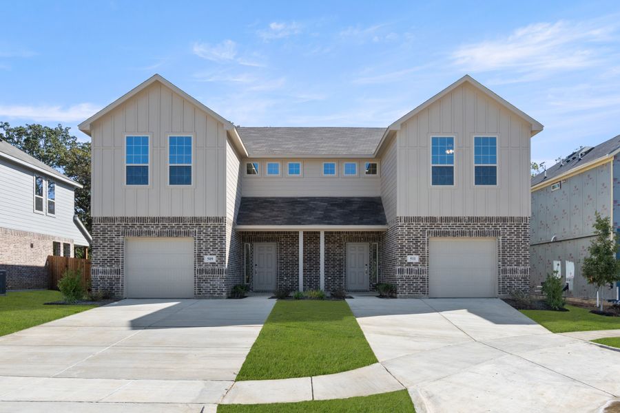 Front exterior of a new home in Eagle Cove, Denton, TX, highlighting curb appeal (Image 1).