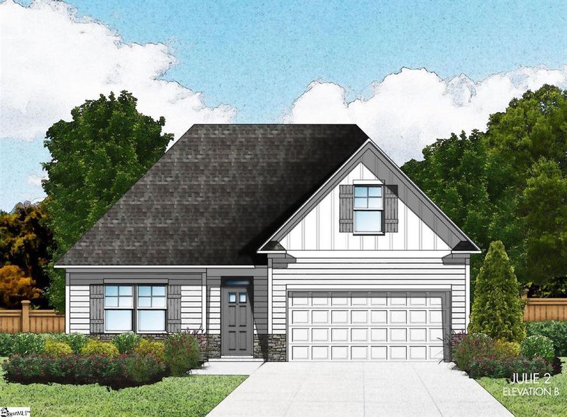 Front exterior of a new home in Springwood Grove, Central, SC, highlighting curb appeal (Image 1).