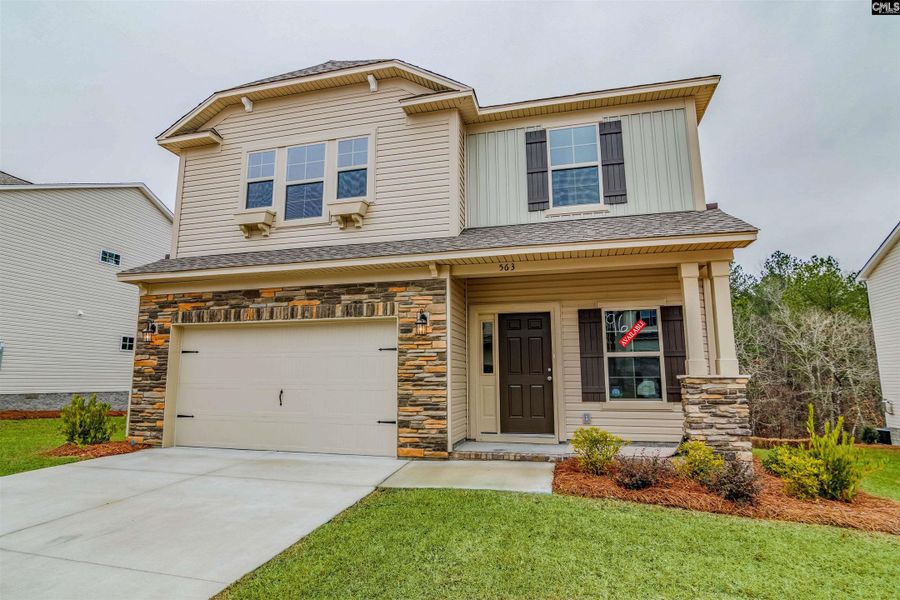Front exterior of a new home in Peachtree Hills, Lexington, SC, highlighting curb appeal (Image 1). Front exterior of a new home in Peachtree Hills, Lexington, SC, highlighting curb appeal (Image 1).