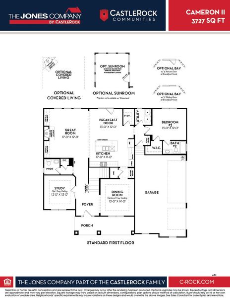 2D floor plan layout for the Cameron II by CastleRock Communities in Belvoir, Fairview, TN (Image 3).