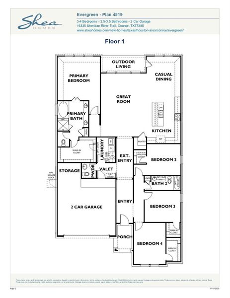 2D floor plan layout of this home in Evergreen 55', Conroe, TX (Image 2). 2D floor plan layout of this home in Evergreen 55', Conroe, TX (Image 2).