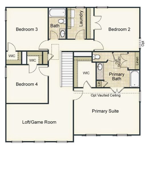 2D floor plan layout for the Kendall by Keystone Homes NC in Royal Pines, Trinity, NC (Image 5).
