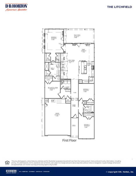 2D floor plan layout for the LITCHFIELD by D.R. Horton in Sheep Island, Summerville, SC (Image 3).