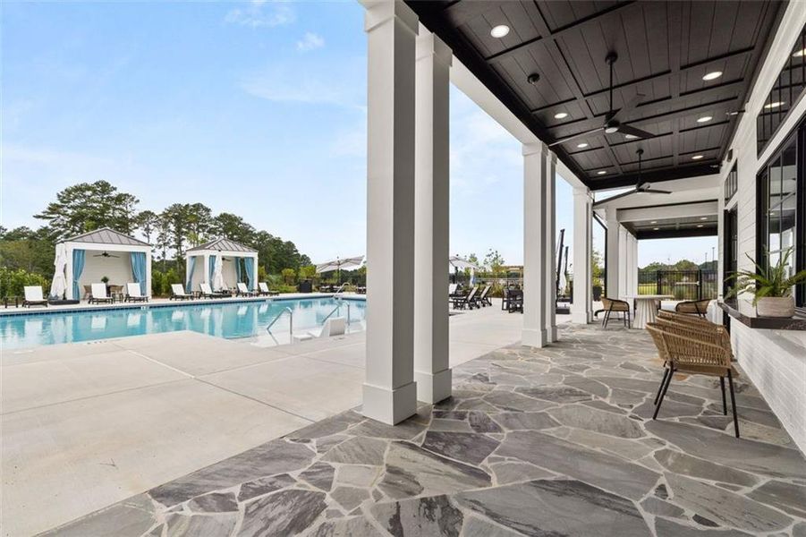 Exterior details and patio area of a home in Soleil Summit Chase, Snellville (Image 30).