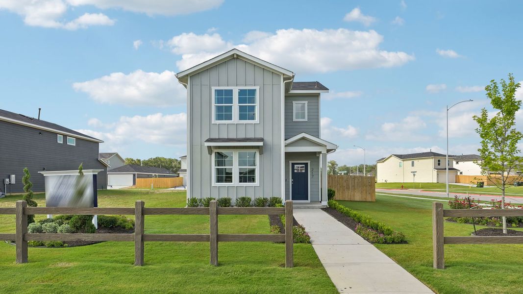 Representative exterior photo of a completed home built from the The Lyndon by D.R. Horton in Valverde, Bastrop, TX (Image 2).