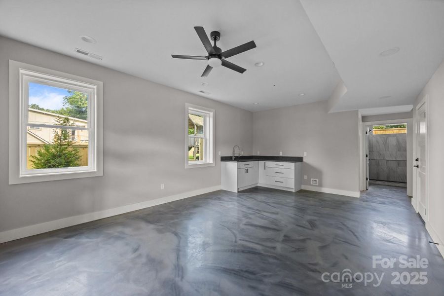 Lower level flex space with wet bar