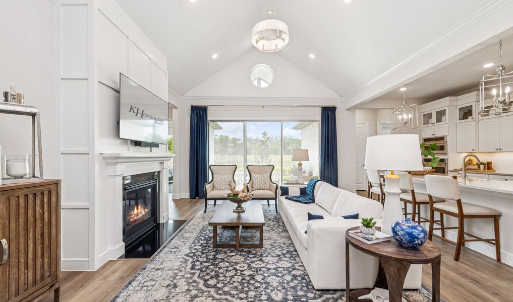 Great room with vaulted ceiling & optional fireplace Great room with vaulted ceiling & optional fireplace