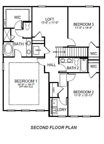 2D floor plan layout for the Verwood by D.R. Horton in Williams Ridge, Woodruff, SC (Image 4).