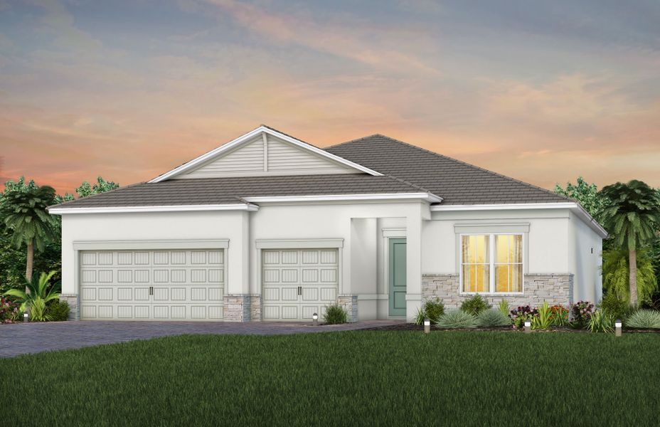 Front exterior of a new home in Highpointe, Stuart, FL, highlighting curb appeal (Image 21).