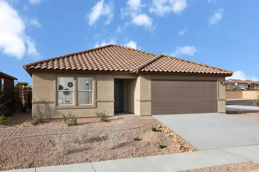 Representative exterior photo of a completed home built from the 1708 Modeled by KB Home in Mirador Ridge Skies, Tucson, AZ (Image 14). Representative exterior photo of a completed home built from the 1708 Modeled by KB Home in Mirador Ridge Skies, Tucson, AZ (Image 14).