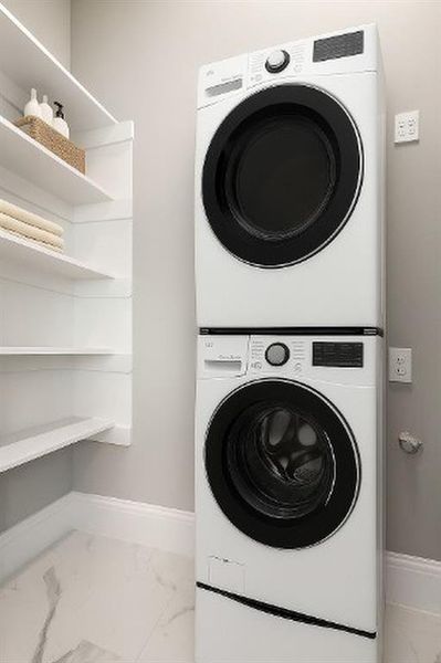 Second Laundry Connections in Primary Closet - Virtually Staged