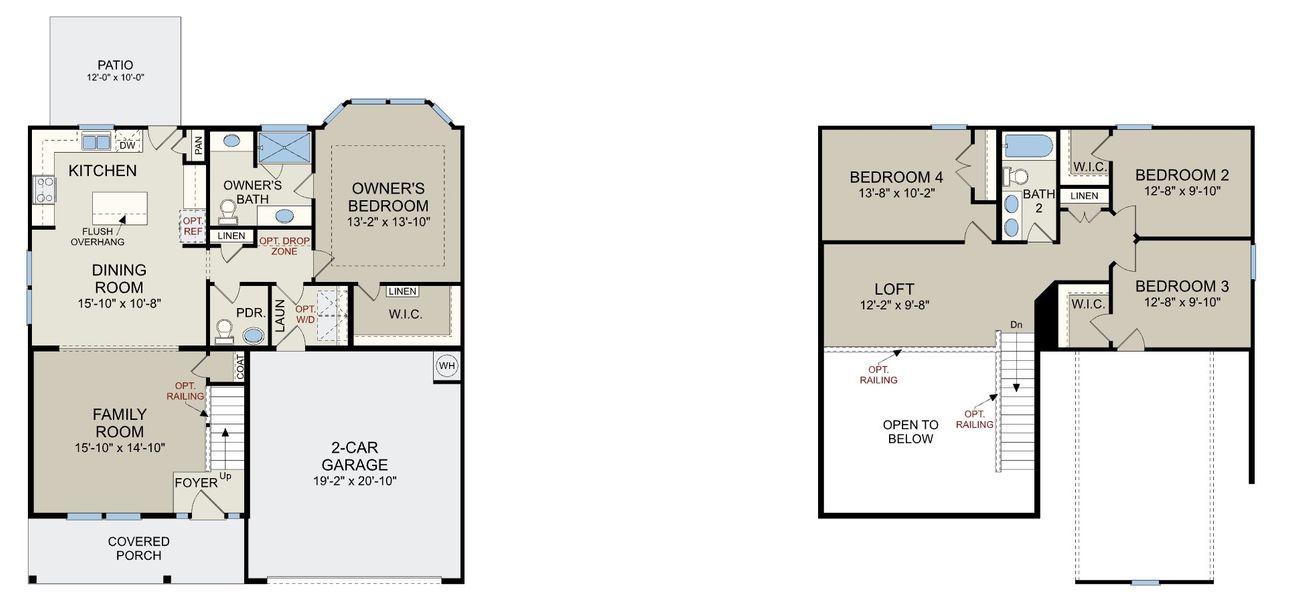 2D floor plan layout for the Kent - Single Family Homes by Dream Finders Homes in Wood Lake II, Raeford, NC (Image 3). 2D floor plan layout for the Kent - Single Family Homes by Dream Finders Homes in Wood Lake II, Raeford, NC (Image 3).
