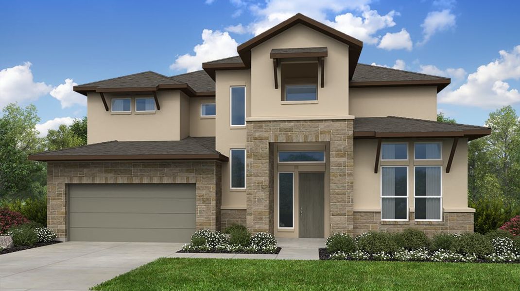Representative exterior photo of a completed home built from the Mesa by Taylor Morrison in Santa Rita Ranch, Liberty Hill, TX (Image 20).