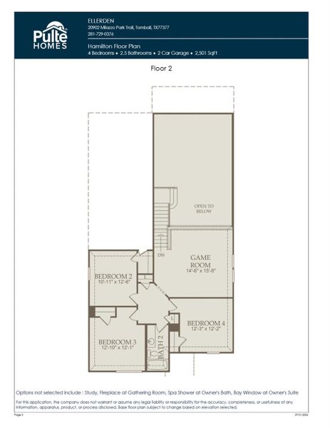 2D floor plan layout of this home in Ellerden, Tomball, TX (Image 2).
