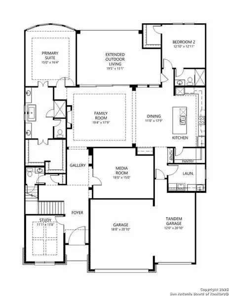 2D floor plan layout of this home in Kinder Ranch 70's, San Antonio, TX (Image 8).
