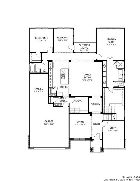 2D floor plan layout of this home in Legacy at Lake Dunlap, New Braunfels, TX (Image 4).