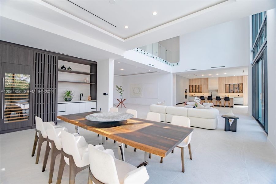 Dining area with pool view