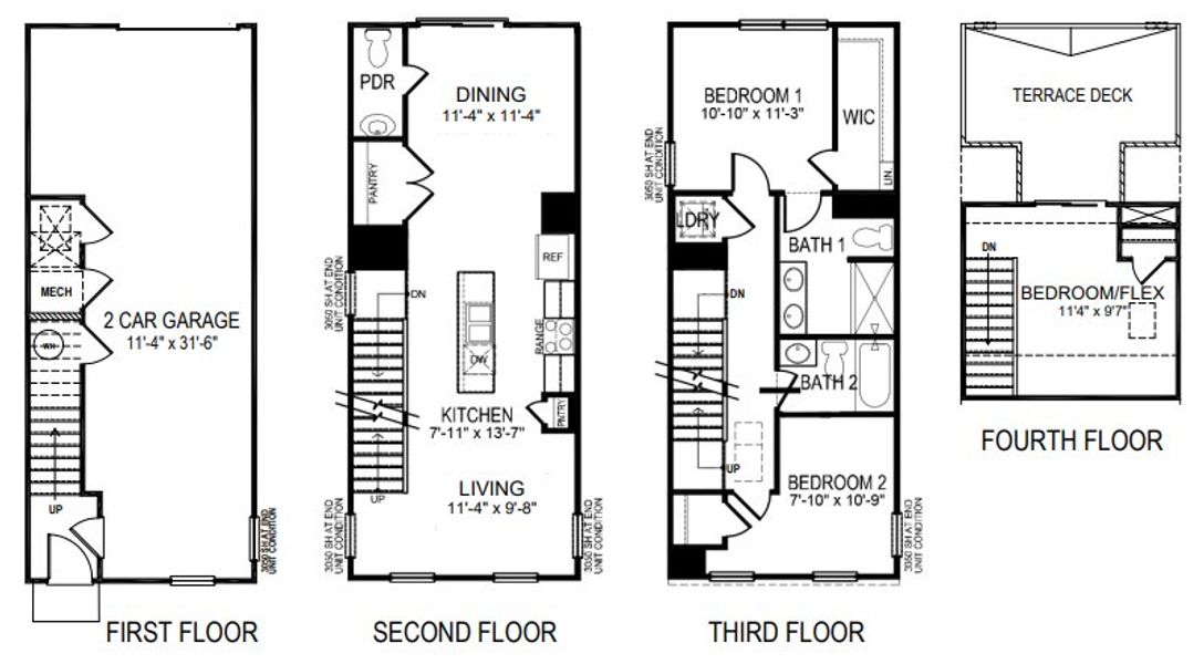 2D floor plan layout for the Carlton by D.R. Horton in Anderson Street Townhomes, Charlotte, NC (Image 3).
