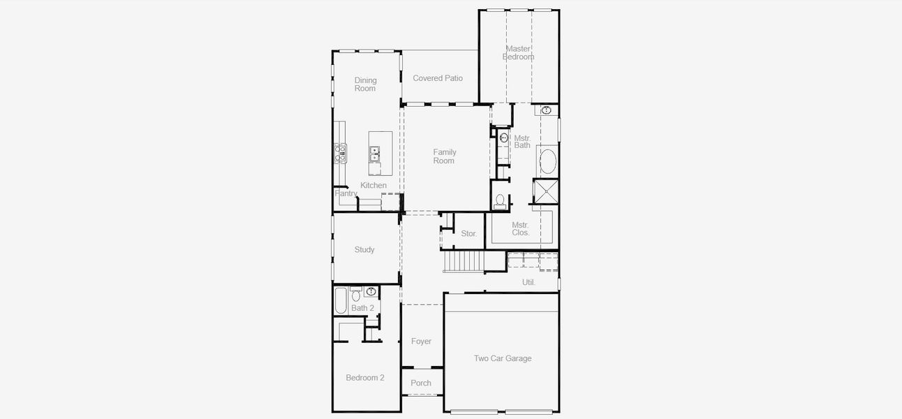 2D floor plan layout for the Mineola by Coventry Homes in Chaparral Park, Oak Point, TX (Image 4).