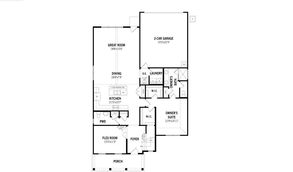 2D floor plan layout for the Granbury by Mattamy Homes in Bridges at Preston Crossings, Gunter, TX (Image 3).
