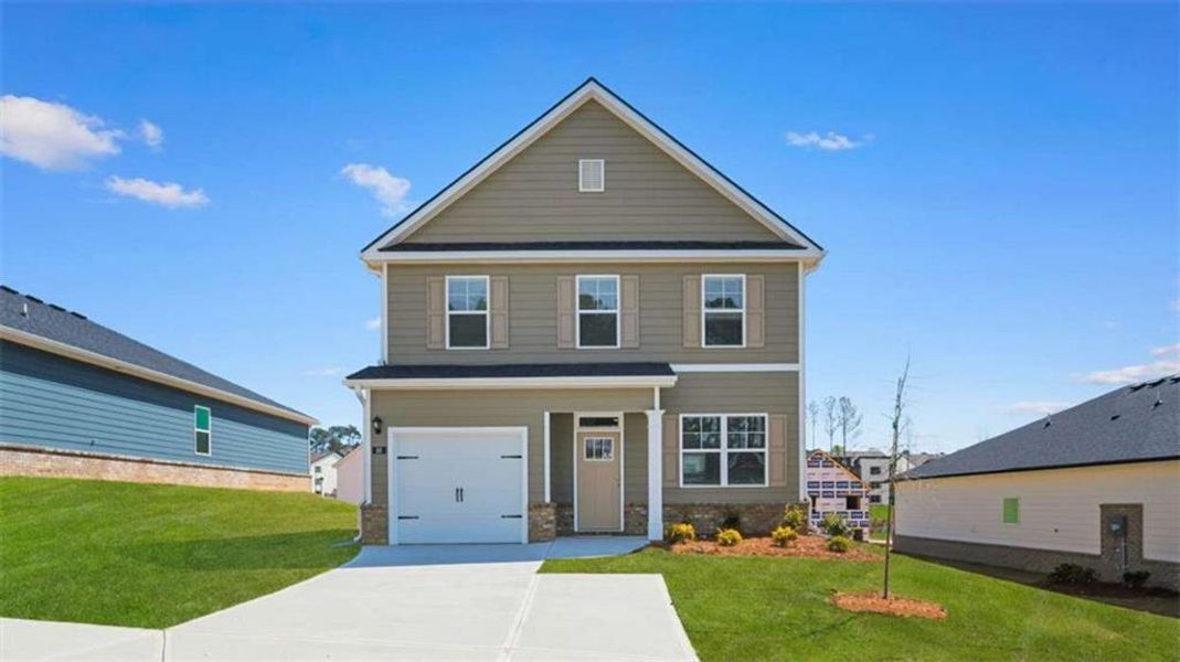 Front exterior of a new home in Willowbrook, Winder, GA, highlighting curb appeal (Image 1). Front exterior of a new home in Willowbrook, Winder, GA, highlighting curb appeal (Image 1).