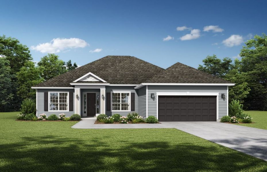 Representative exterior photo of a completed home built from the Longleaf by SEDA New Homes in Sandy Ridge, Yulee, FL (Image 1). Representative exterior photo of a completed home built from the Longleaf by SEDA New Homes in Sandy Ridge, Yulee, FL (Image 1).