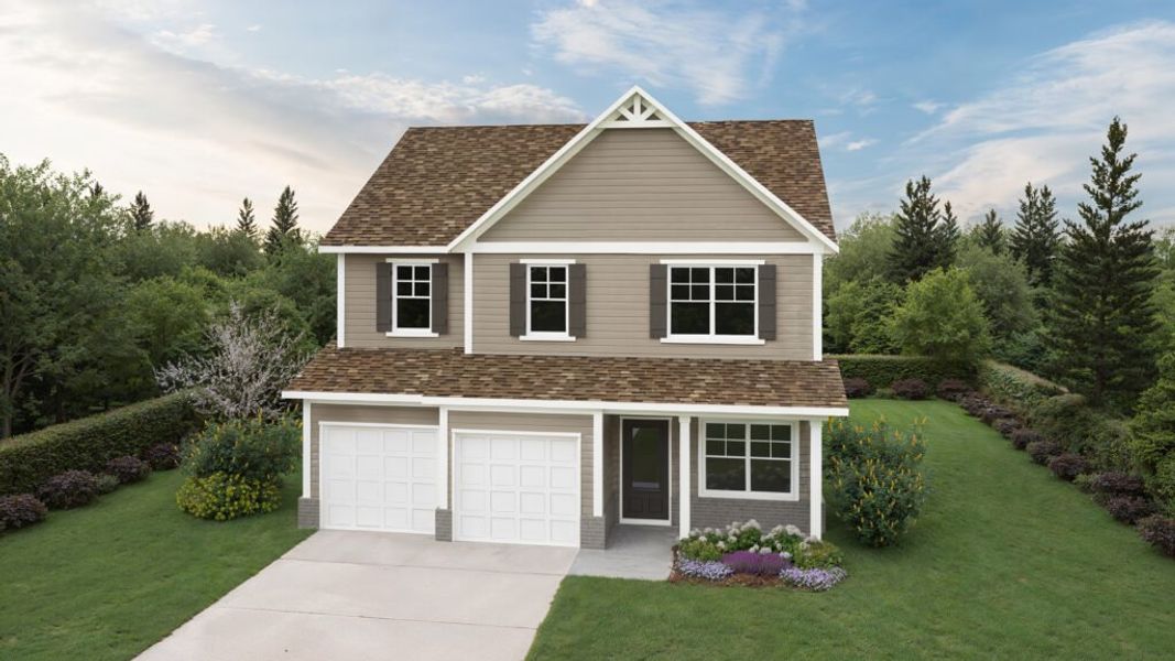 Representative exterior photo of a completed home built from the The Downey by Direct Residential Communities in The Hills at Cedar Creek, Winder, GA (Image 1). Representative exterior photo of a completed home built from the The Downey by Direct Residential Communities in The Hills at Cedar Creek, Winder, GA (Image 1).