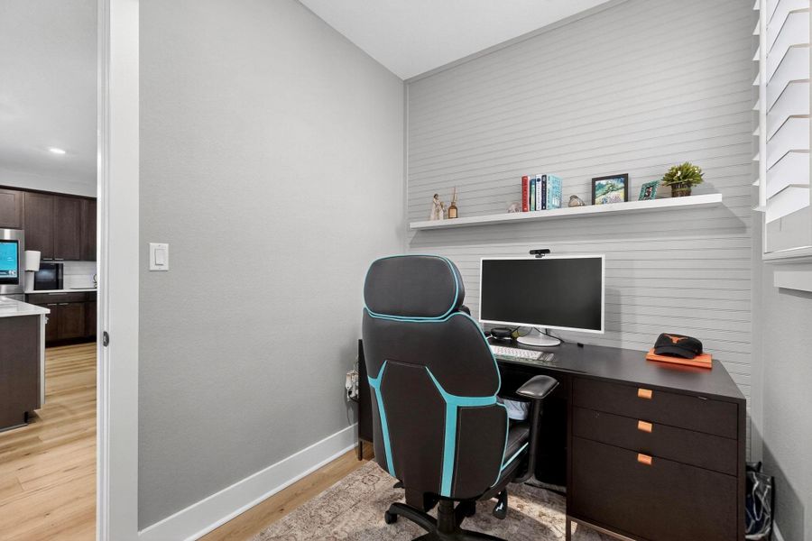 Office  Nook featuring baseboards and light wood finished floors