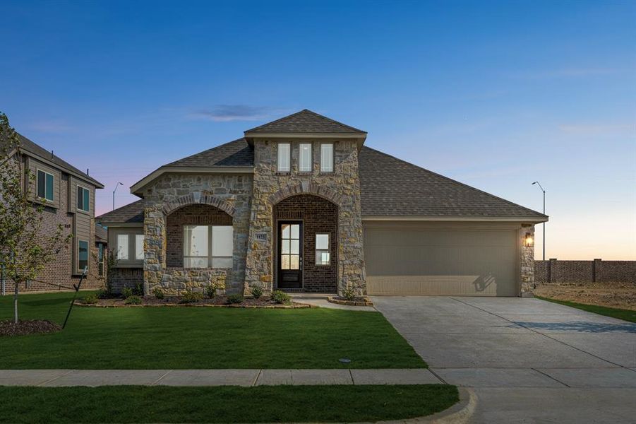 Front exterior of a new home in Hunters Ridge, Crowley, TX, highlighting curb appeal (Image 22). Front exterior of a new home in Hunters Ridge, Crowley, TX, highlighting curb appeal (Image 22).