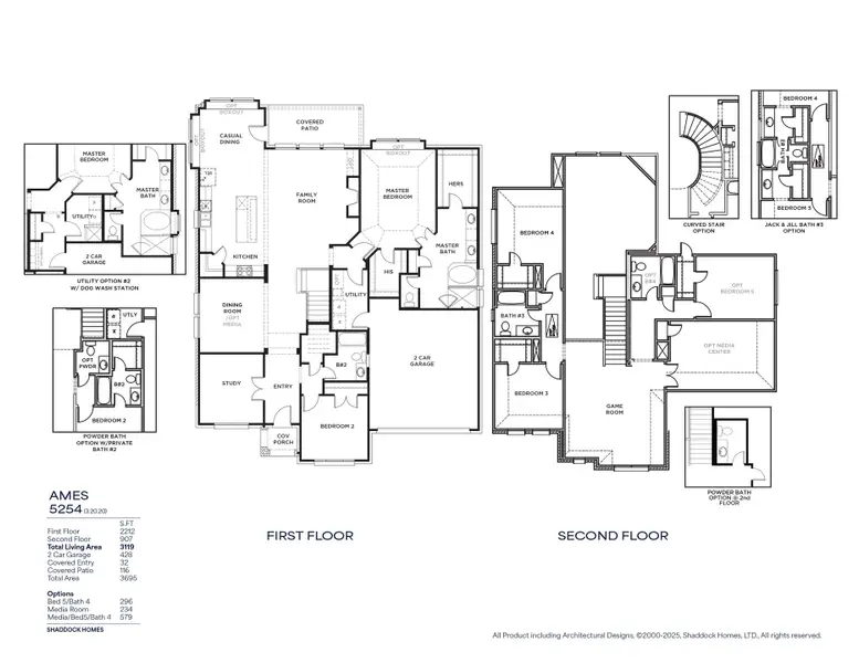 2D floor plan layout for the Ames - SH 5254 by Shaddock Homes in Custer Ridge Estates, Allen, TX (Image 5).