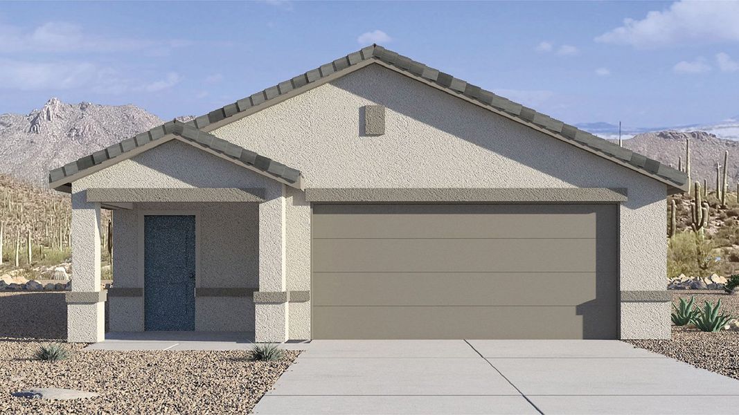 Representative exterior photo of a completed home built from the Brooke by D.R. Horton in Coronet at Gladden Farms, Marana, AZ (Image 1). Representative exterior photo of a completed home built from the Brooke by D.R. Horton in Coronet at Gladden Farms, Marana, AZ (Image 1).