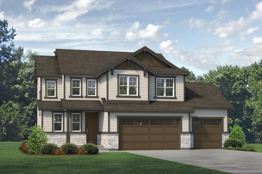 Representative exterior photo of a completed home built from the Keystone II by Landsea Homes in Highlands Preserve, Mead, CO (Image 17). Representative exterior photo of a completed home built from the Keystone II by Landsea Homes in Highlands Preserve, Mead, CO (Image 17).