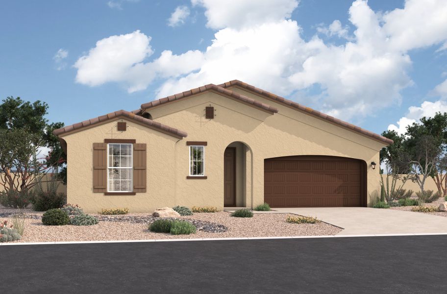 Representative exterior photo of a completed home built from the Irwin by Beazer Homes in Marbella at Windrose, Waddell, AZ (Image 20).