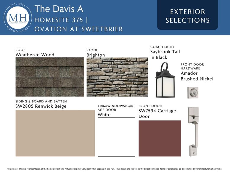 Sample of building materials used in homes in Ovation at Sweetbrier, Durham (Image 3). Sample of building materials used in homes in Ovation at Sweetbrier, Durham (Image 3).