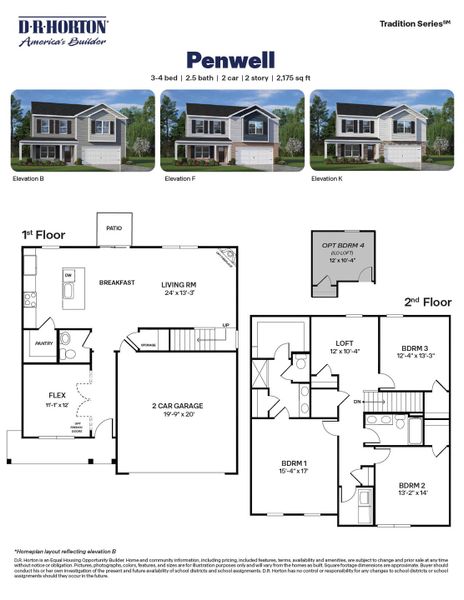 2D floor plan layout for the Penwell by D.R. Horton in Anderson Farm, Wendell, NC (Image 3).