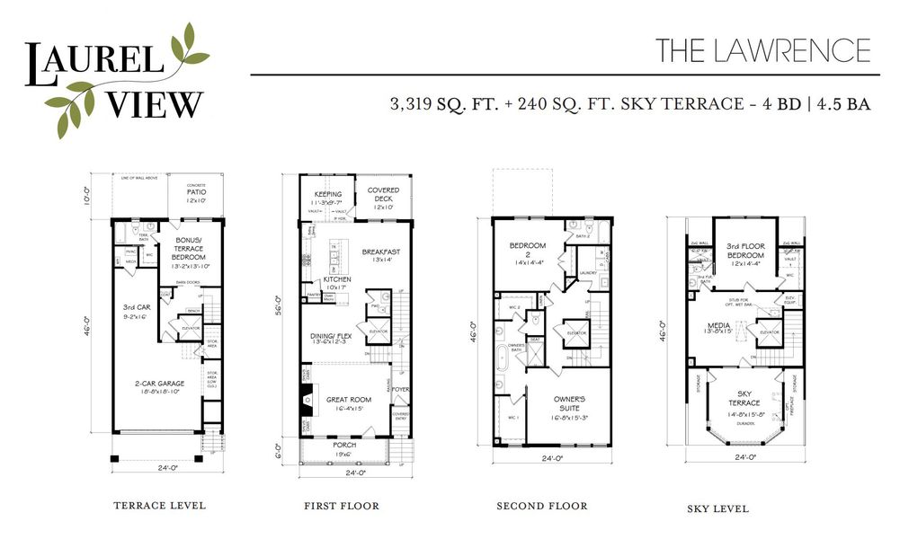 2D floor plan layout for the The Lawrence by JW Collection in Laurel View, Suwanee, GA (Image 2).