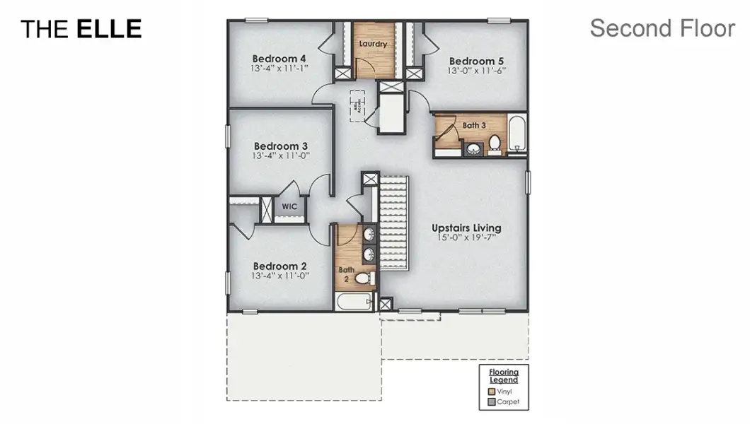 2D floor plan layout for the Elle by D.R. Horton in Brookside, Richlands, NC (Image 4).