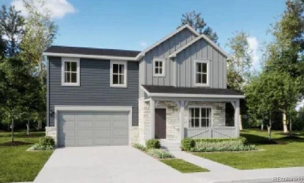 Front exterior of a home in the Muegge Farms: The Camden Collection community, located in Bennett, CO (Image 8).