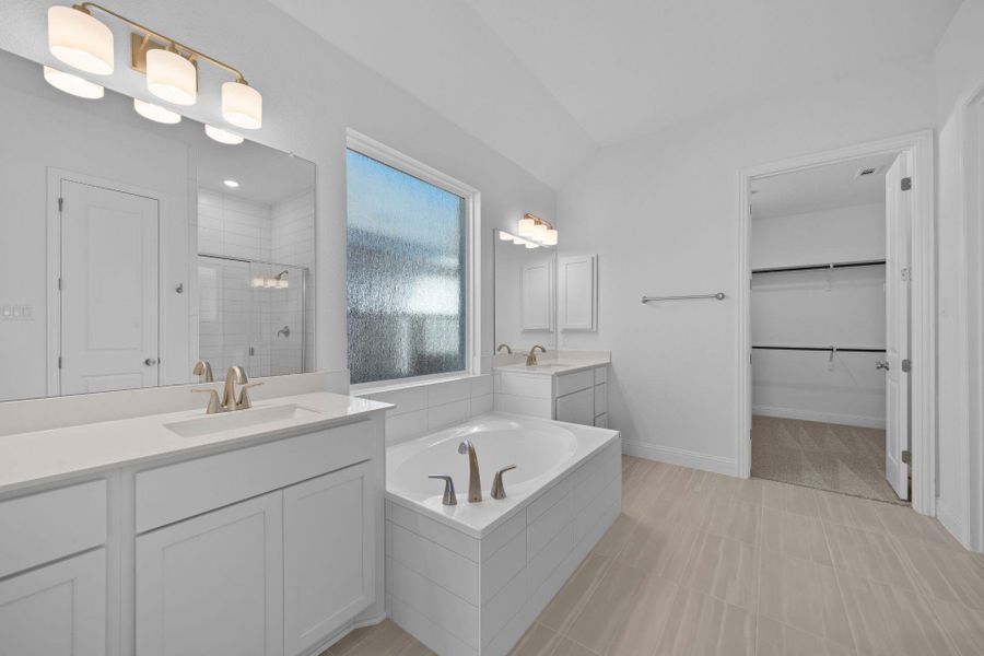 Primary Bath retreat with dual vanities & garden tub