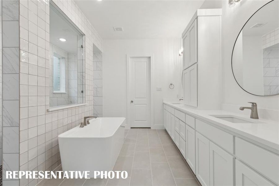 You'll find ample room for two in this gorgeous owner's bath!  REPRESENTATIVE PHOTO