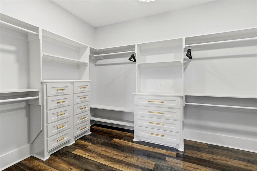 Custom dressing room with so much space and storage!