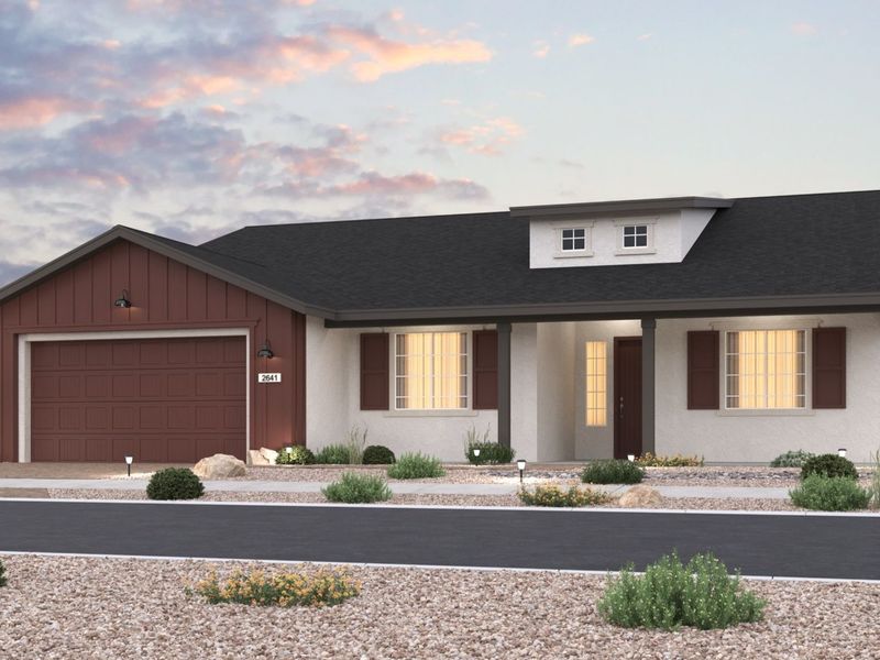 Representative exterior photo of a completed home built from the The Sunrise II by Davidson Homes LLC in Westwood, Prescott, AZ (Image 8). Representative exterior photo of a completed home built from the The Sunrise II by Davidson Homes LLC in Westwood, Prescott, AZ (Image 8).