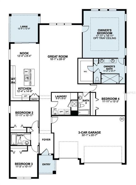 2D floor plan layout of this home in Center Lake on the Park, St. Cloud, FL (Image 4).
