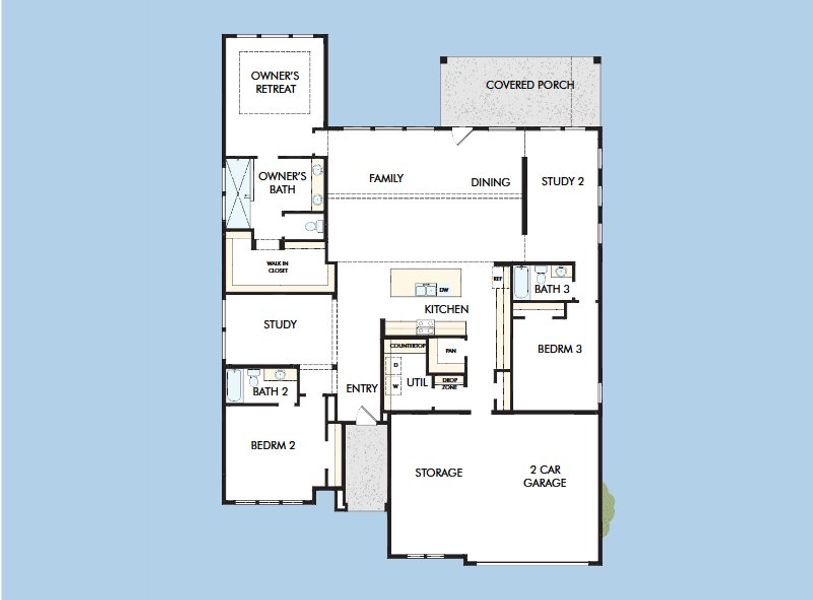 2D floor plan layout for the The Sentinel by David Weekley Homes in Kissing Tree – Vista Series, San Marcos, TX (Image 3). 2D floor plan layout for the The Sentinel by David Weekley Homes in Kissing Tree – Vista Series, San Marcos, TX (Image 3).