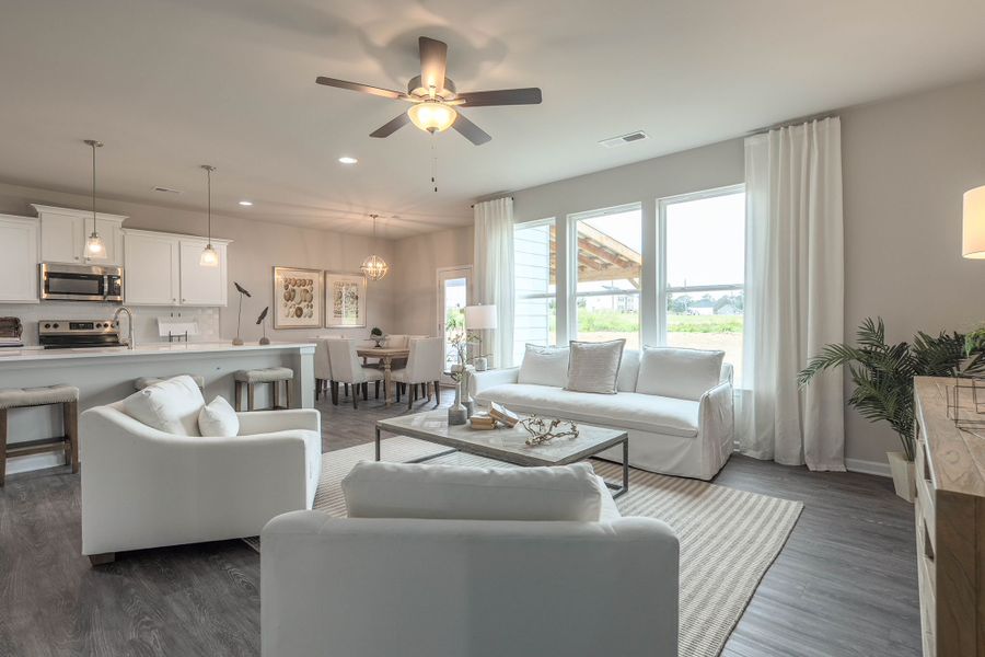 Overview of the family room, kitchen, & breakfast nook