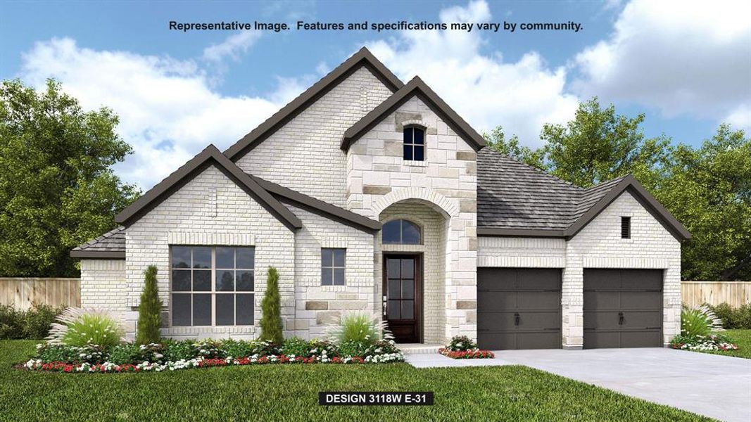Front exterior of a new home in North Sky 65', Celina, TX, highlighting curb appeal (Image 1).